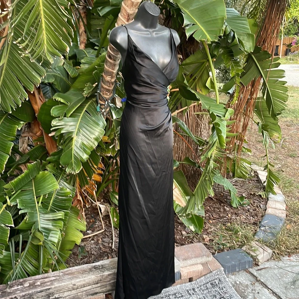 Galina  signature, satin gown with high front slit